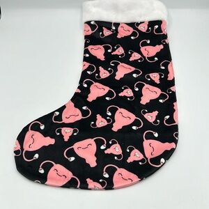 NWOT Women’s Health Happy Uterus Black 17" Christmas Stocking Hanging